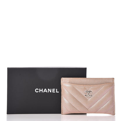 Chanel Metallic Caviar Chevron Quilted Card Holder Light Gold 9 of 9