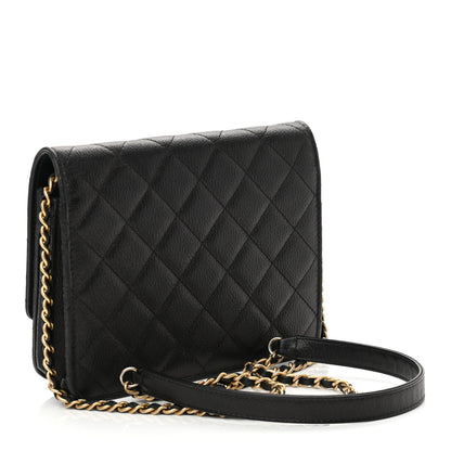 Chanel Letter Calfskin Embossed Quilted Square Wallet On Chain WOC Black 4 of 27