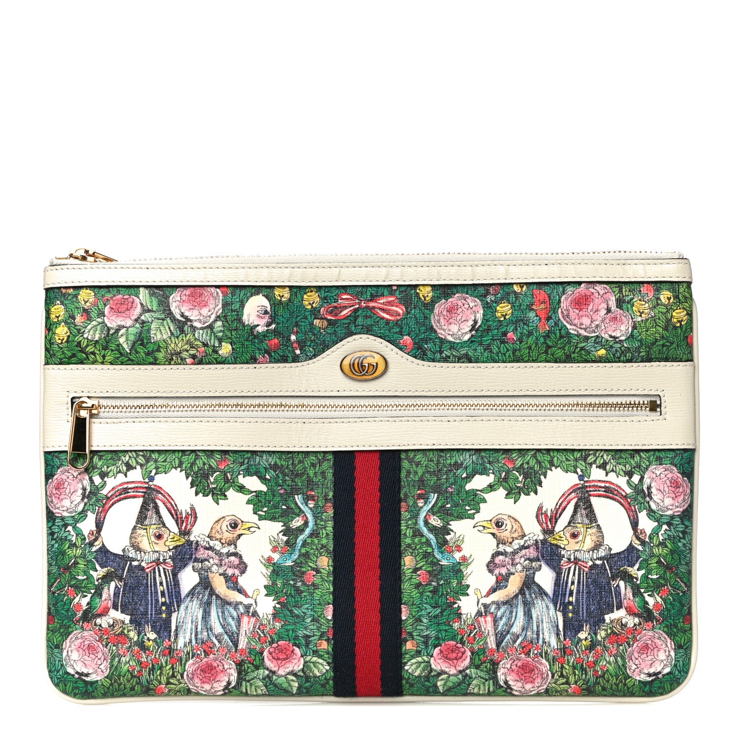 Gucci X YUKO HIGUCHI Canvas Calfskin GG Web Yuko Higuchi Print Large Ophidia Pouch Clutch White 1 of 11