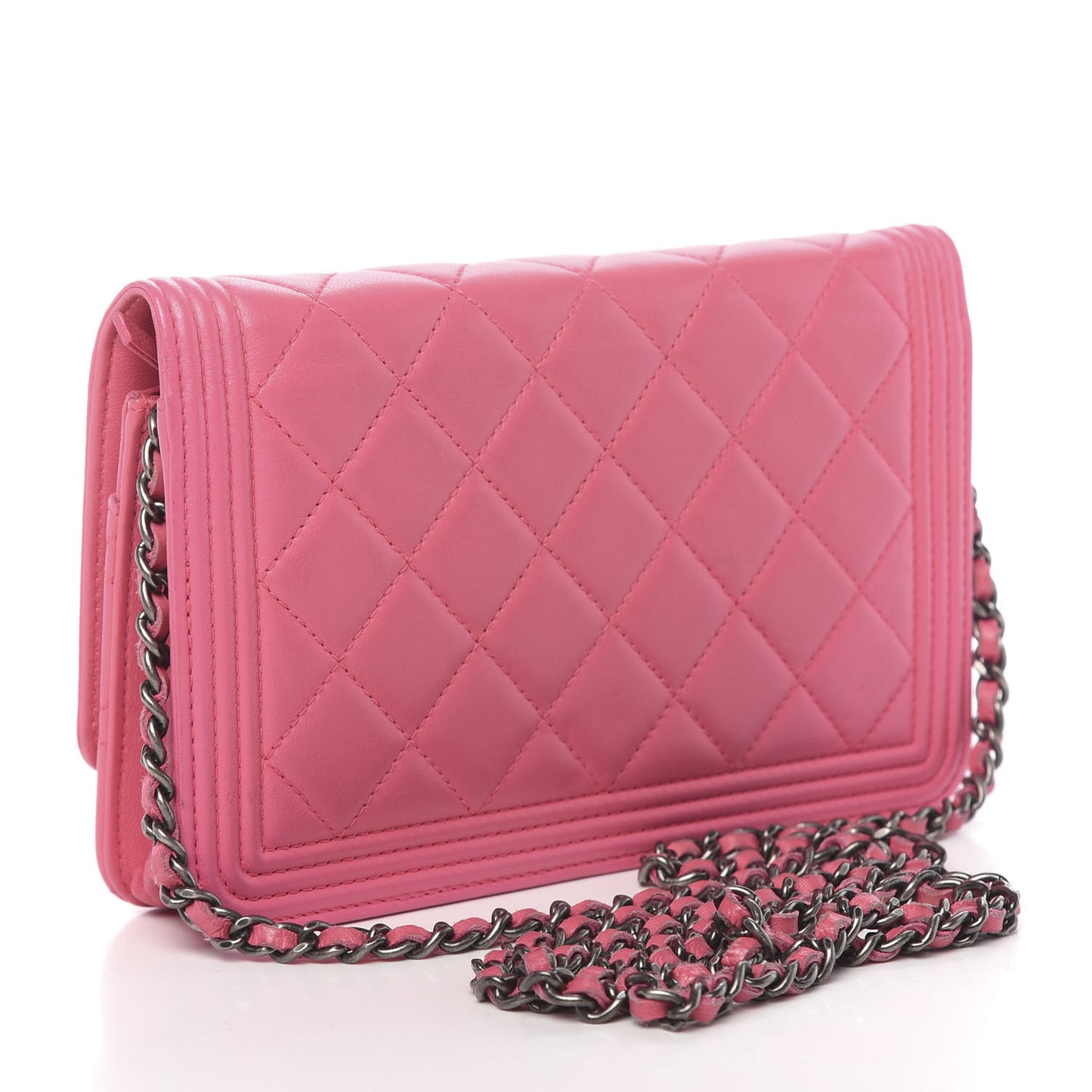 Lambskin Quilted Boy Wallet On Chain WOC Pink