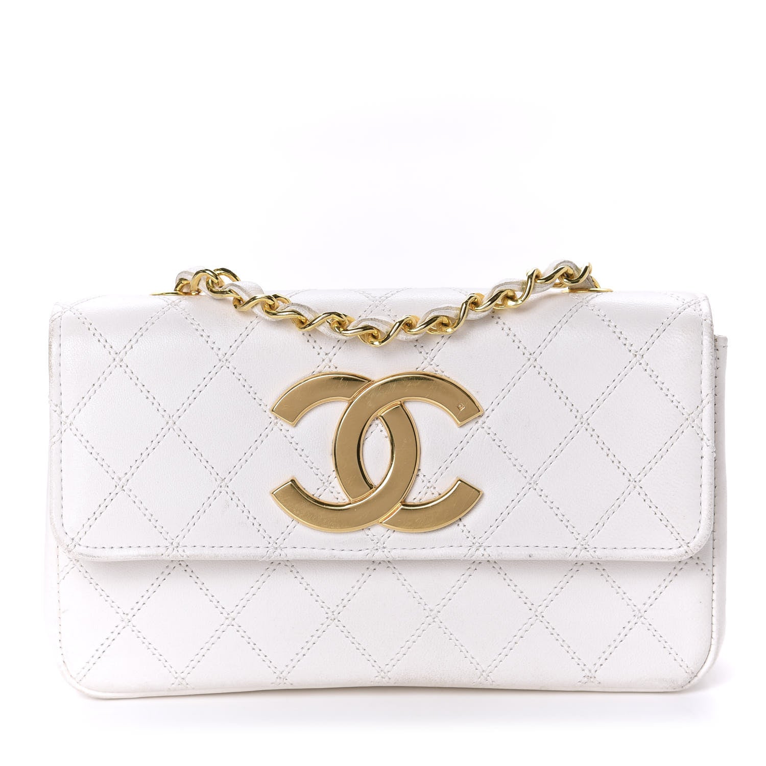 Chanel Calfskin Diamond Double Stitch Flap White 1 of 22
