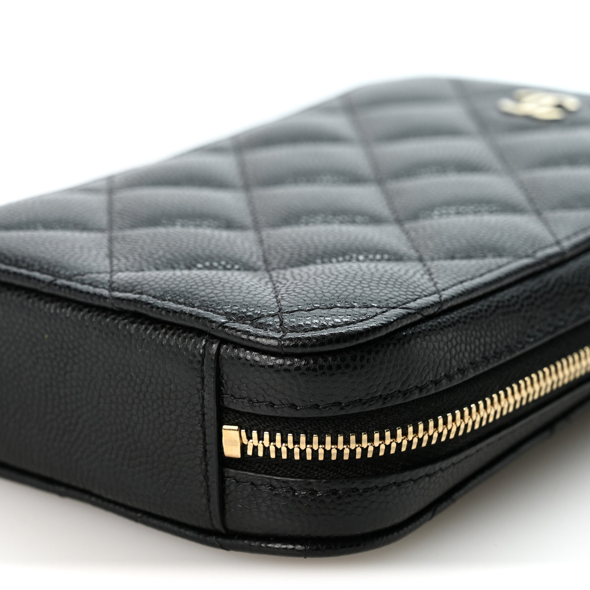 Caviar Quilted Phone Holder Wallet On Chain WOC Black