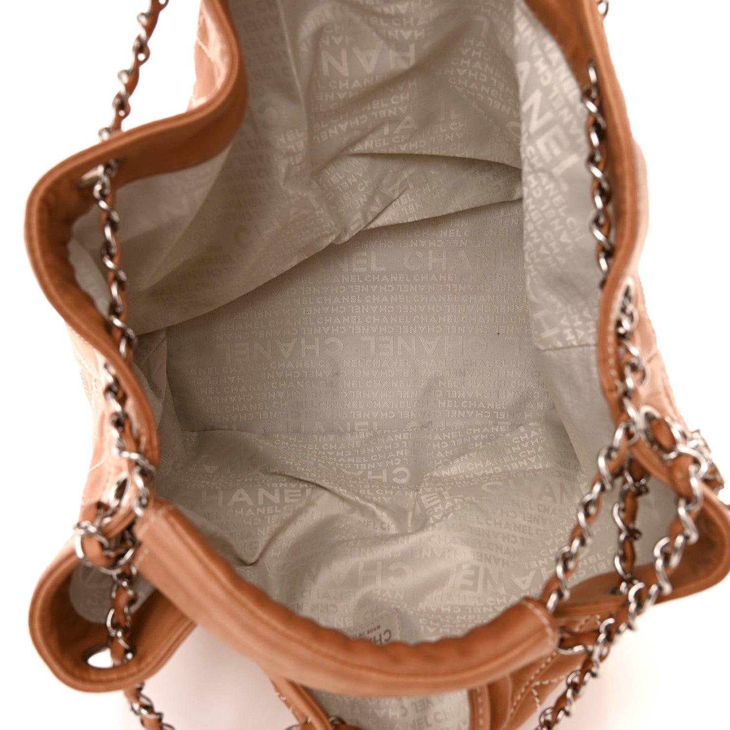 Chanel Lambskin Contrast Stitch Large Drawstring Tote Dark Beige 5 of 12