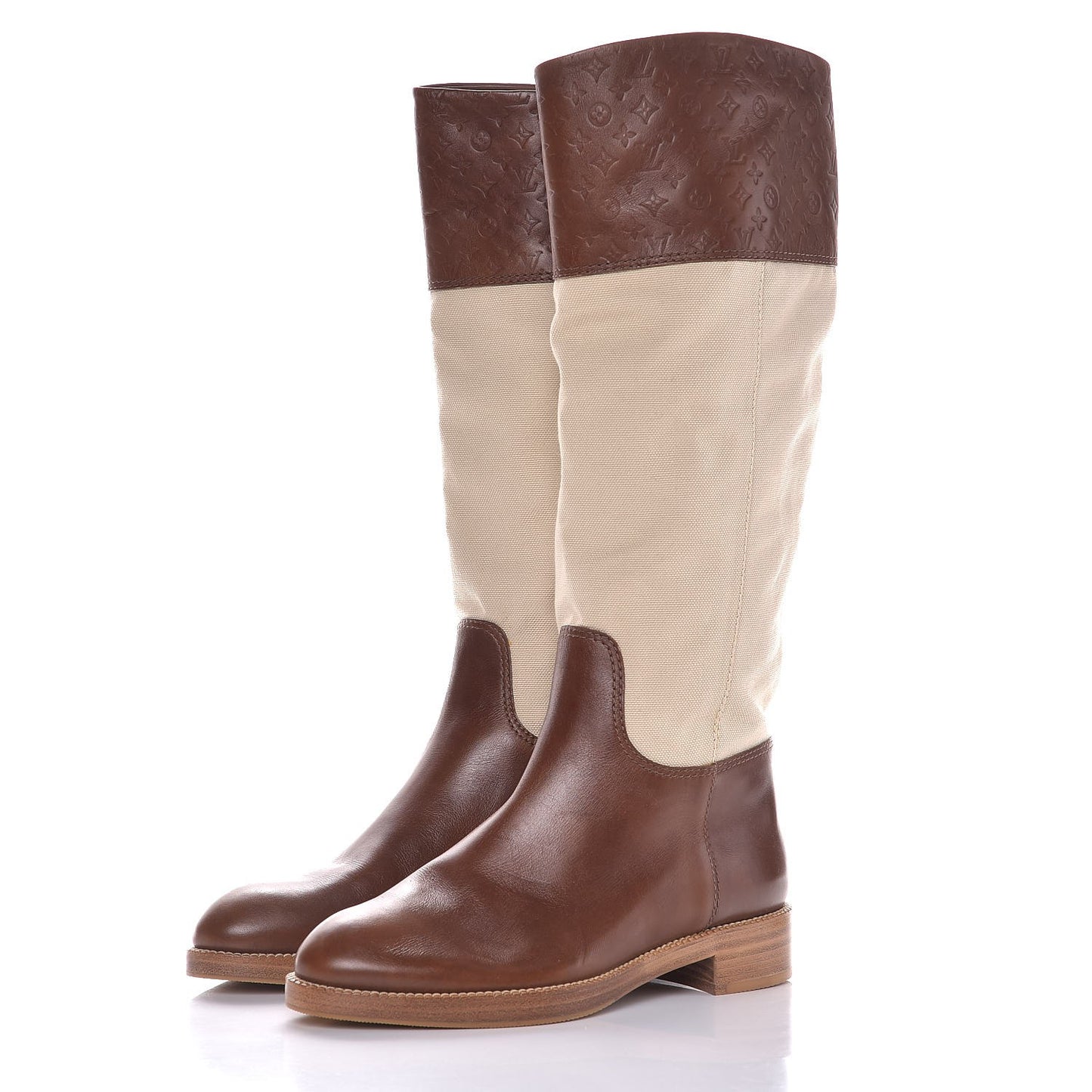 Canvas Calfskin Embossed Monogram Flat Seine Boots 37.5