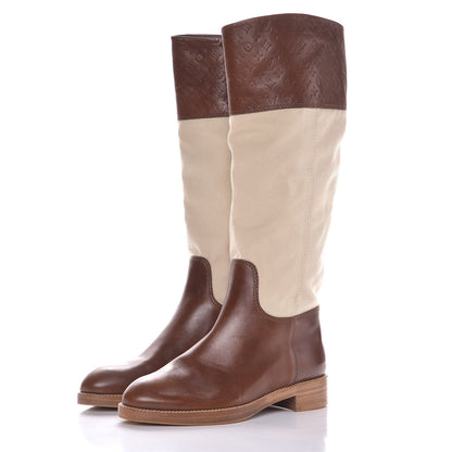 Louis Vuitton Canvas Calfskin Embossed Monogram Flat Seine Boots 37.5 3 of 8