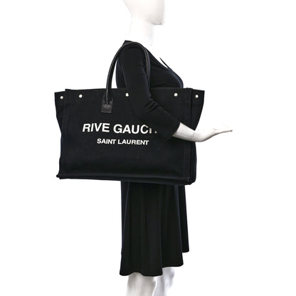 Saint Laurent Linen Calfskin Rive Gauche Tote Black 2 of 12