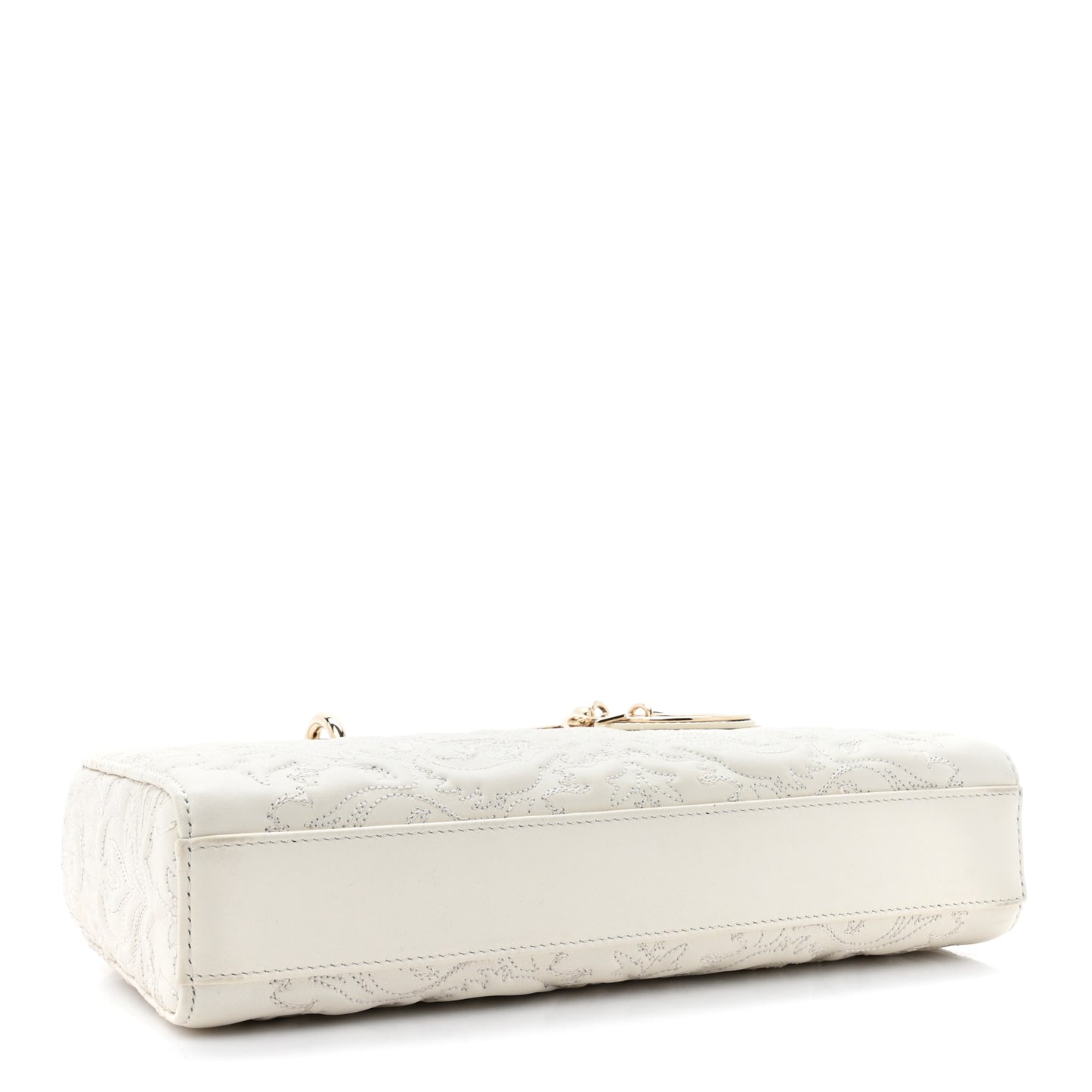 Calfskin Ornamental Embroidered Lady D-Joy White