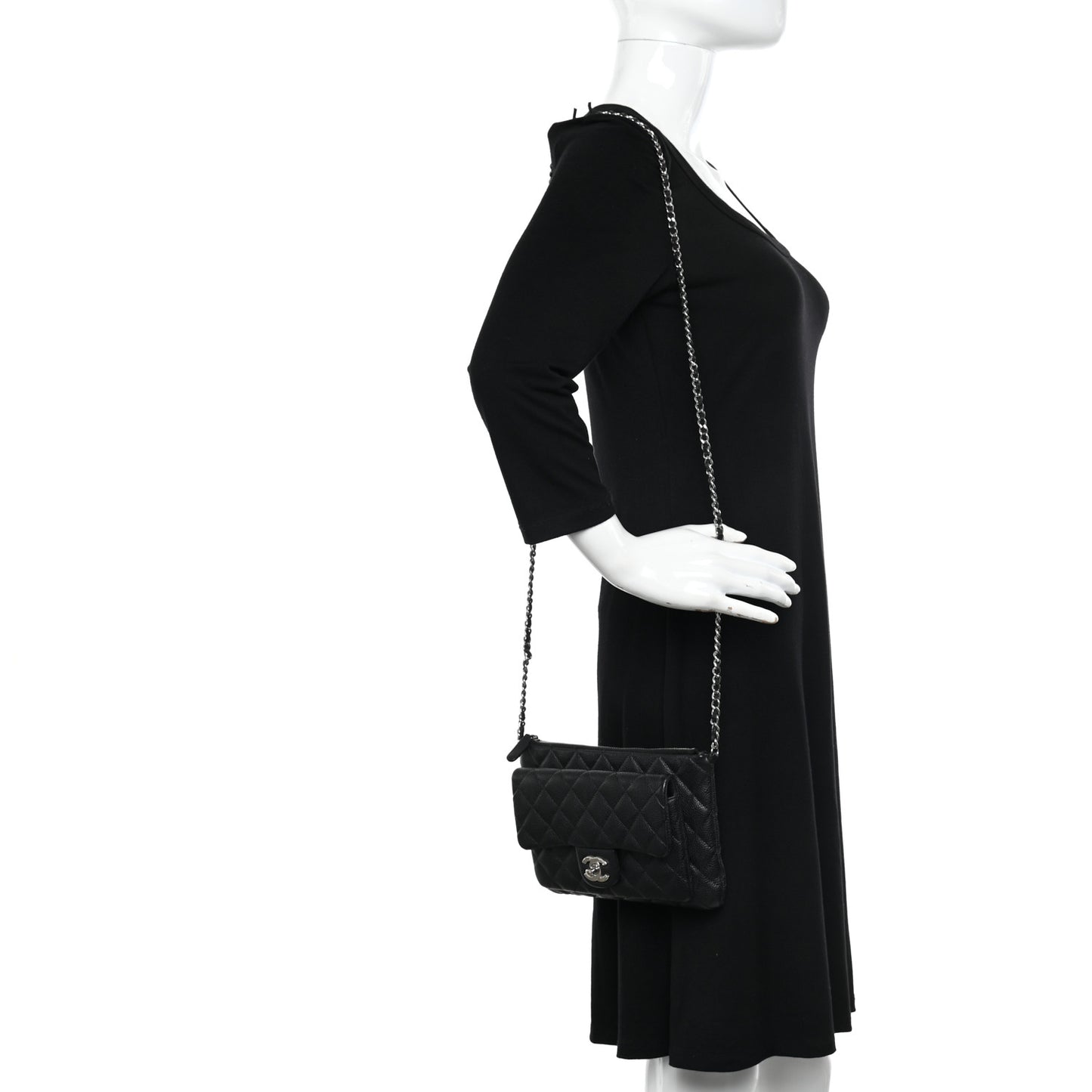 Iridescent Caviar Quilted Daily Zip Crossbody Bag Black