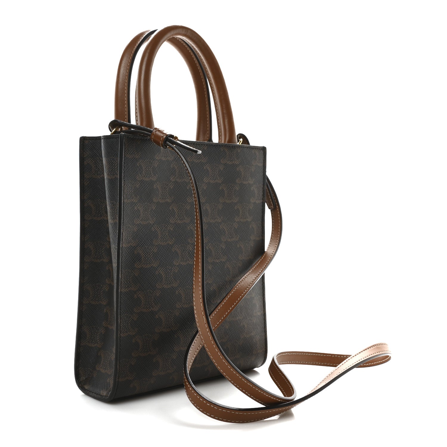 Celine Triomphe Canvas Calfskin Mini Vertical Cabas Tan 3 of 9