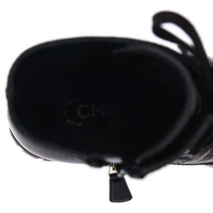 Chanel Shiny Crumpled Lambskin Lace Up Combat Boots 35.5 Black 6 of 13