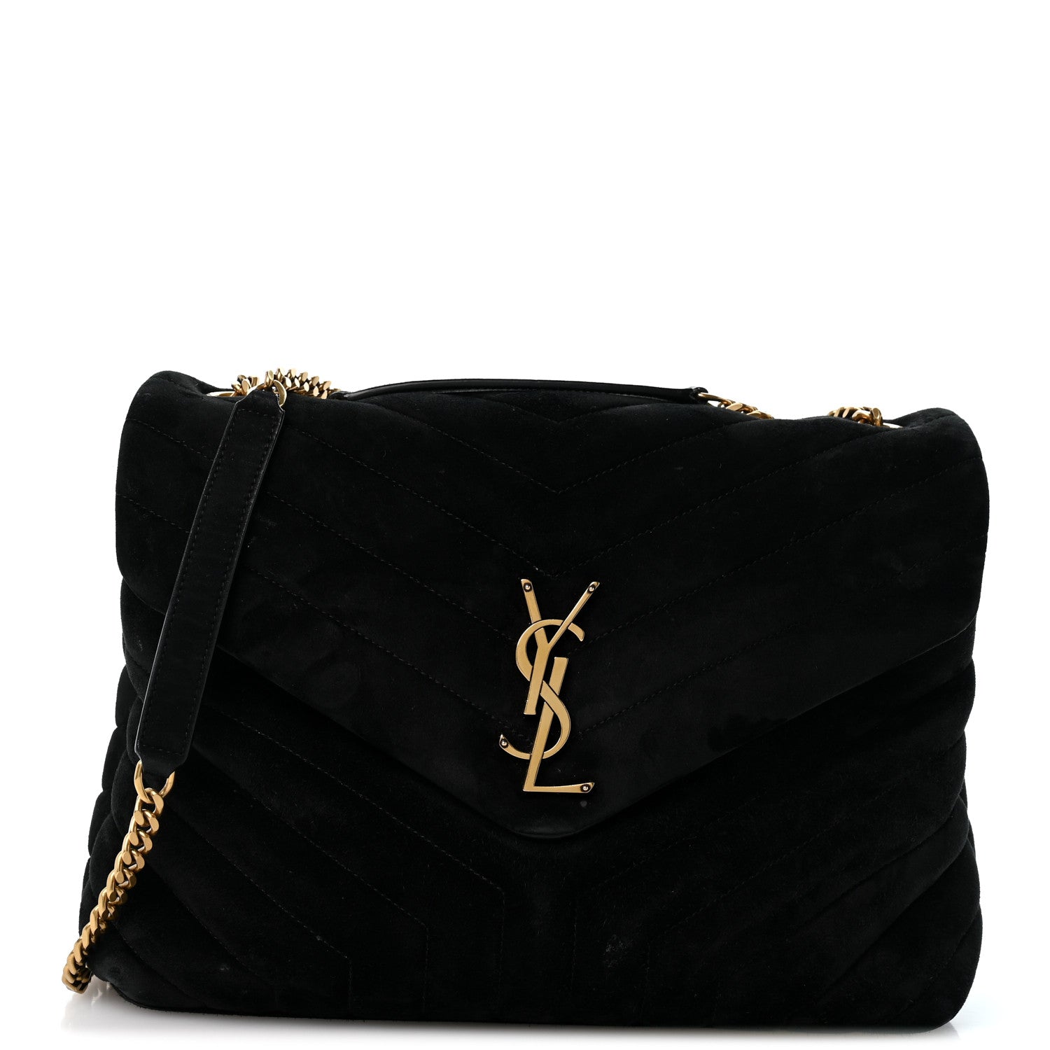 Saint Laurent Suede Y Quilted Monogram Medium Loulou Chain Satchel Black 1 of 13