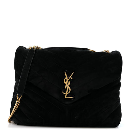 Saint Laurent Suede Y Quilted Monogram Medium Loulou Chain Satchel Black 1 of 13