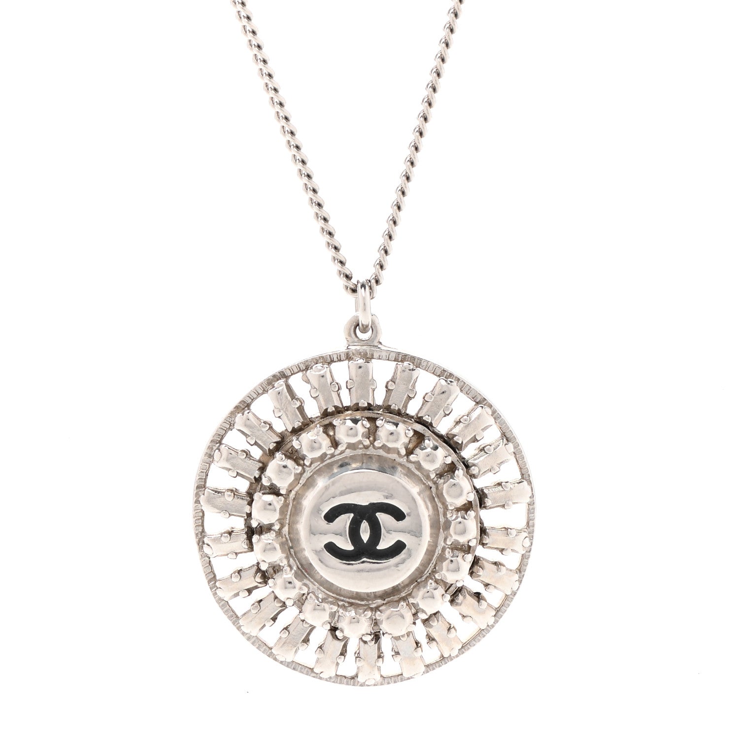 Chanel CC Medallion Pendant Necklace Silver 4 of 6