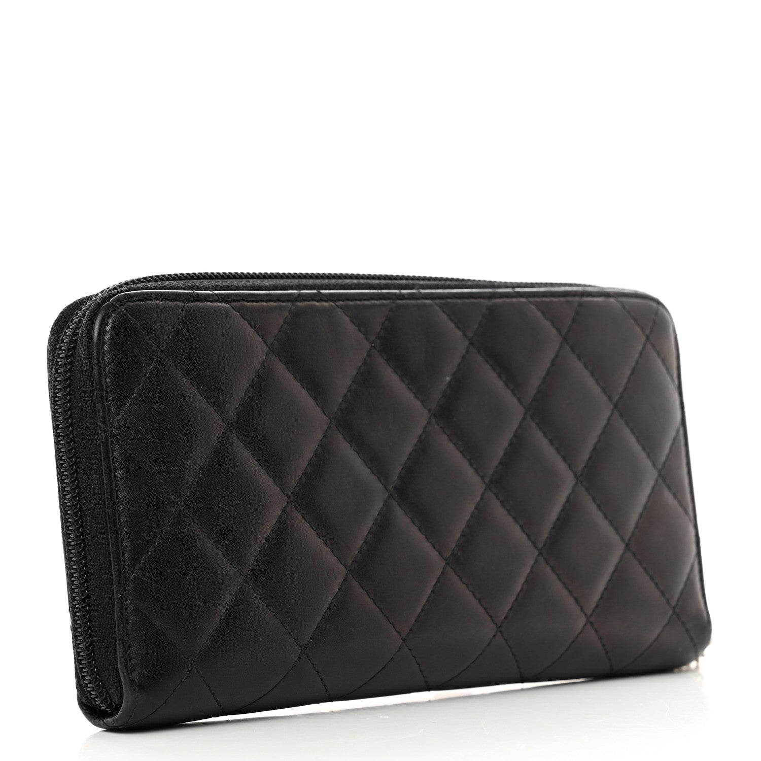 Chanel Calfskin Quilted Cambon Large Gusset Zip Around Wallet Black Silver 4 of 10