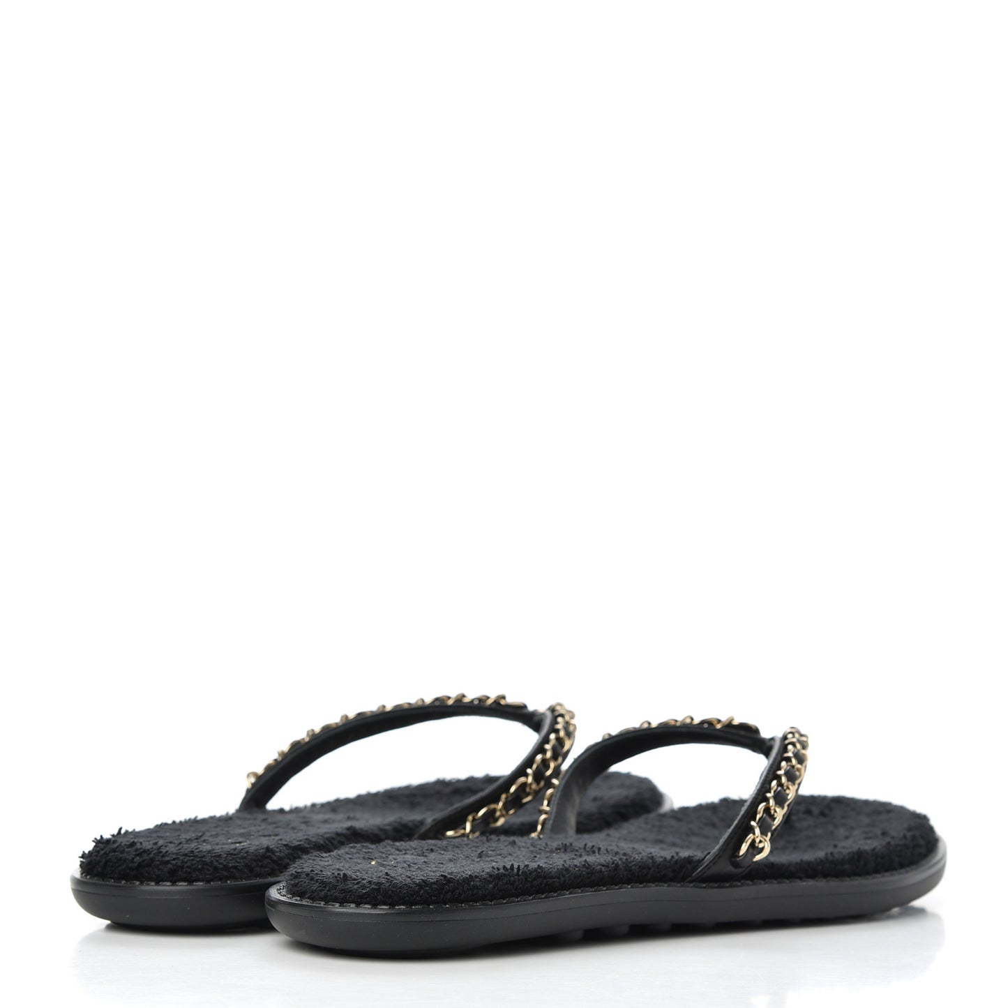 Lambskin CC Chain Thong Sandals 38 Black