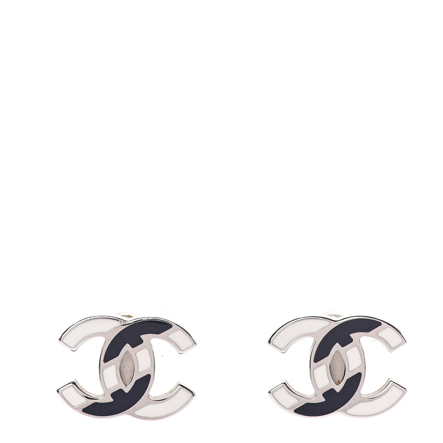Enamel CC Striped Earrings Navy White