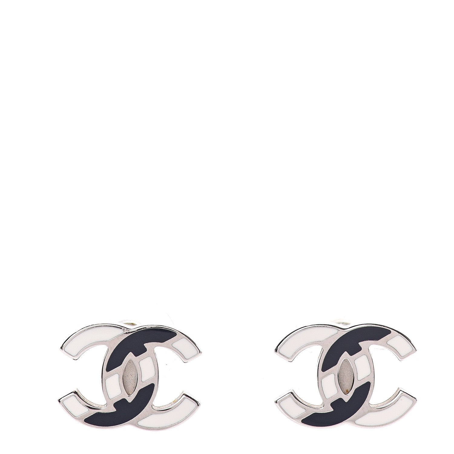 Chanel Enamel CC Striped Earrings Navy White 1 of 5