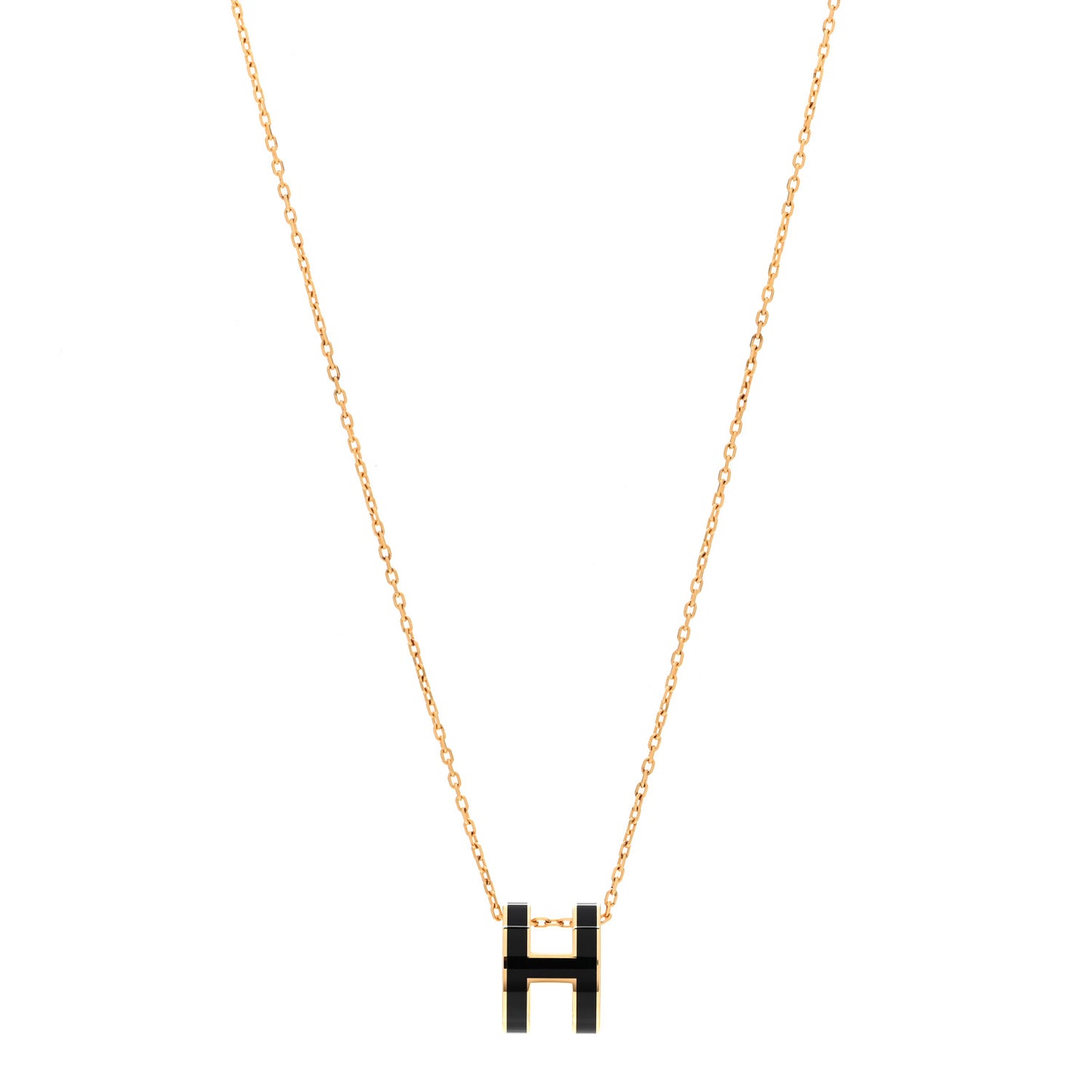 Lacquered Gold Pop H Pendant Necklace Black