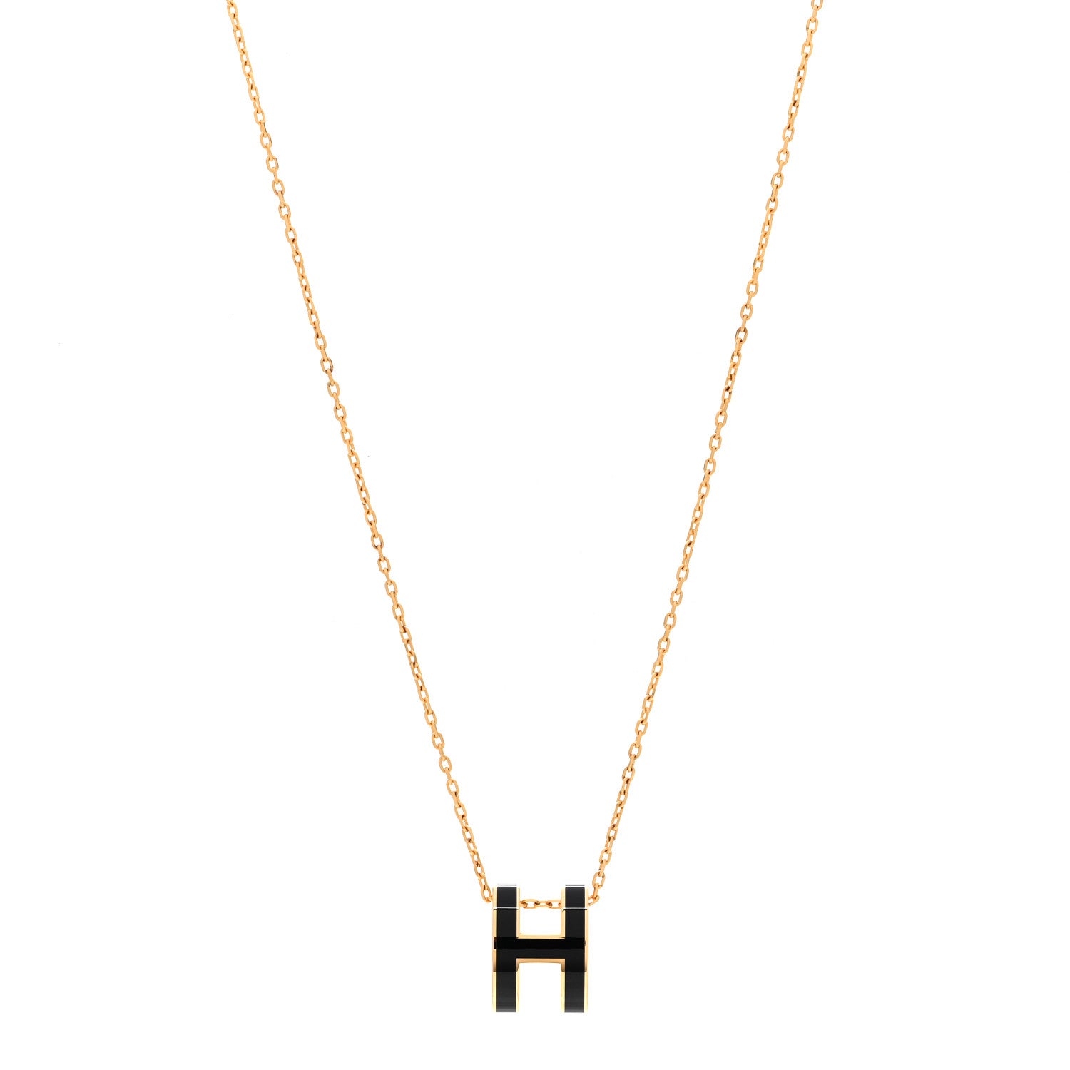 Hermes Lacquered Gold Pop H Pendant Necklace Black 1 of 3