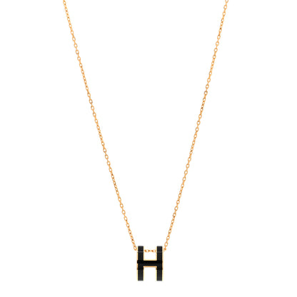 Hermes Lacquered Gold Pop H Pendant Necklace Black 1 of 3