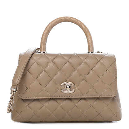 Chanel Caviar Lizard Embossed Quilted Mini Coco Handle Flap Dark Beige 1 of 8