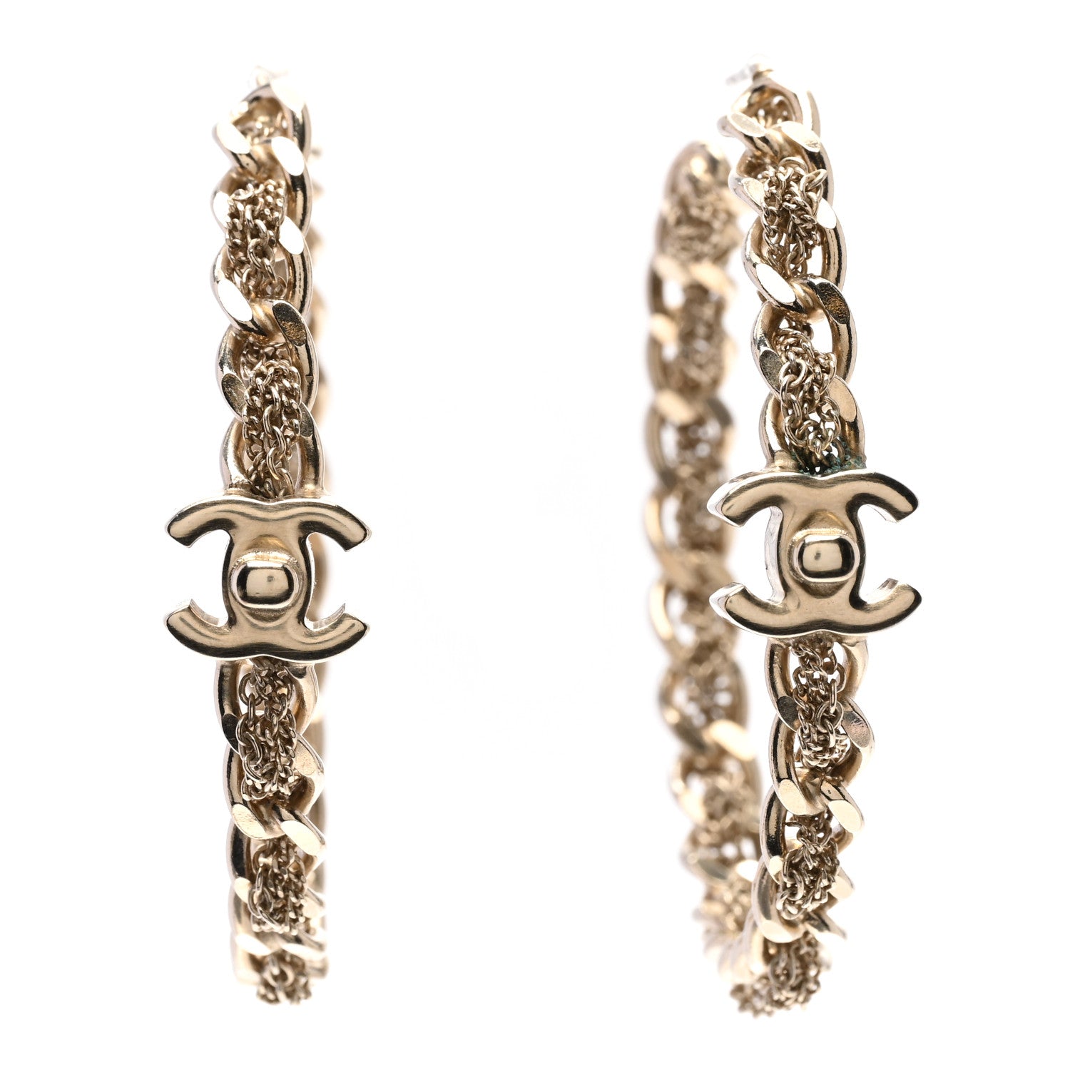 Chanel Metal CC Turnlock Chain Hoop Earrings Gold 3 of 4