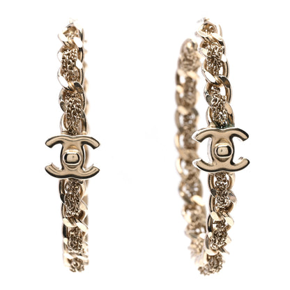Chanel Metal CC Turnlock Chain Hoop Earrings Gold 3 of 4
