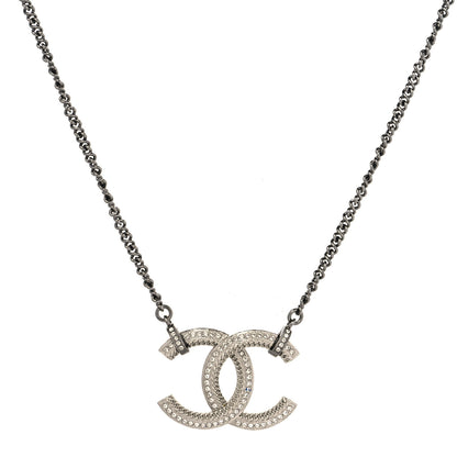 Chanel Crystal CC Pendant Necklace Silver 3 of 6