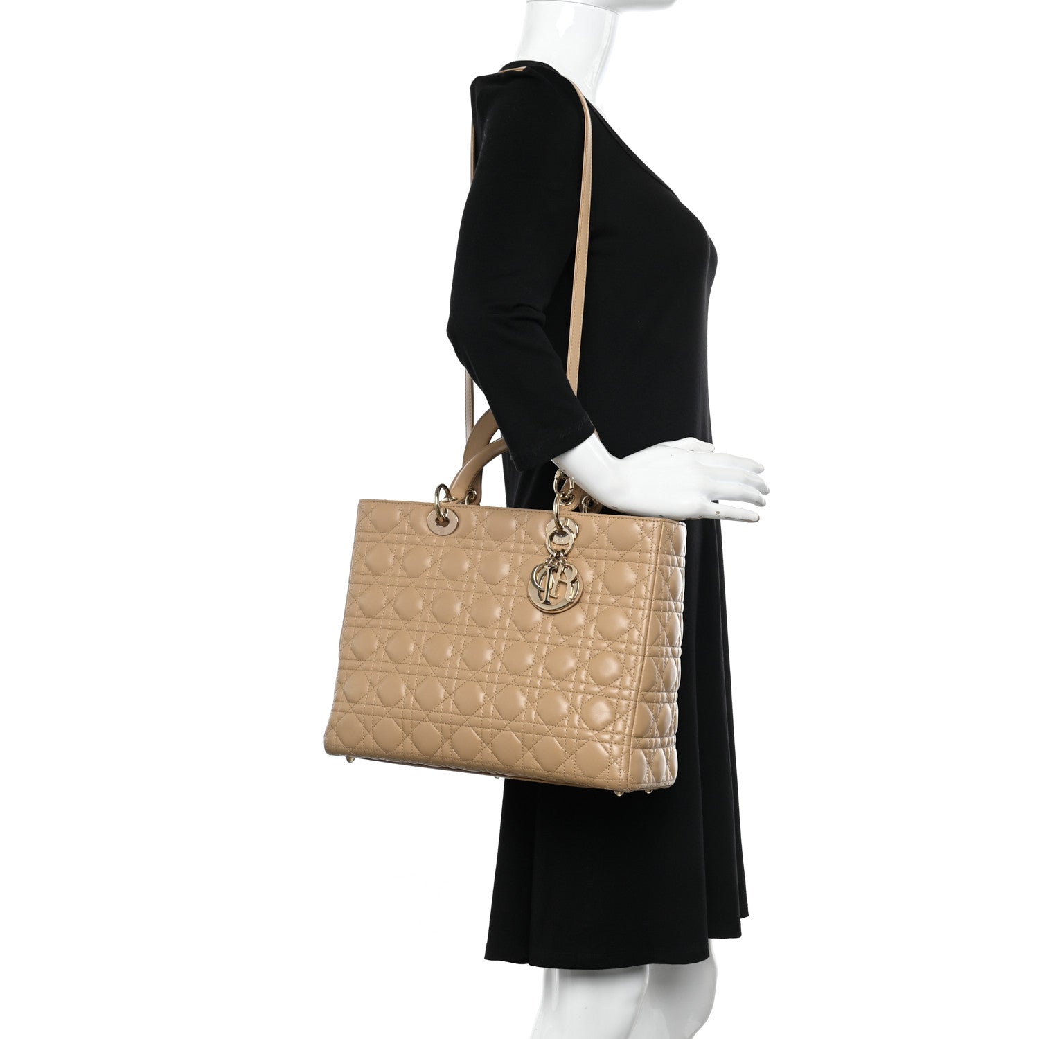 Christian Dior Lambskin Cannage Large Lady Dior Beige 2 of 13