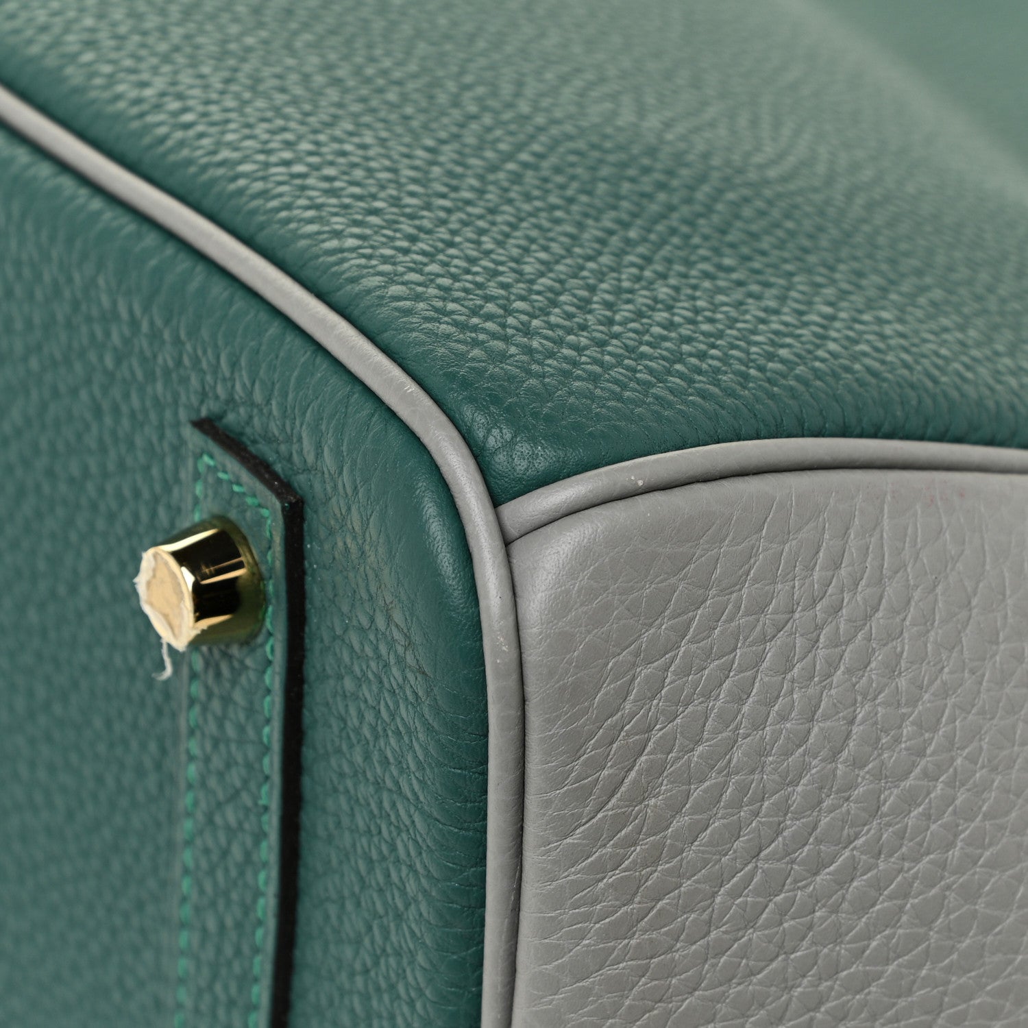 Hermes Togo Bi-Color Horseshoe Birkin 30 Malachite Gris Mouette 12 of 17