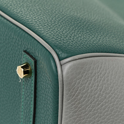 Hermes Togo Bi-Color Horseshoe Birkin 30 Malachite Gris Mouette 12 of 17