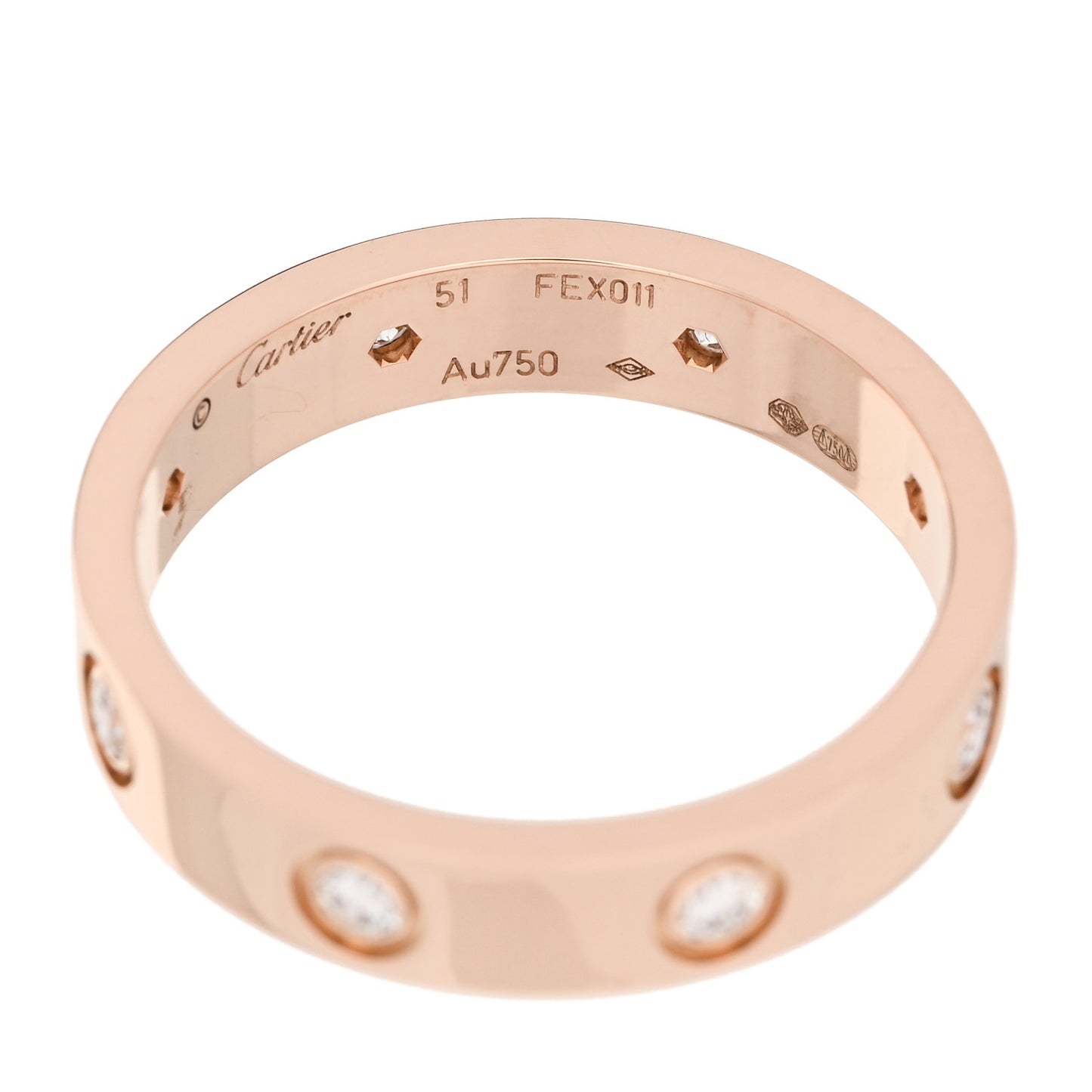 18K Pink Gold 8 Diamond 4mm LOVE Wedding Band Ring 51 5.75
