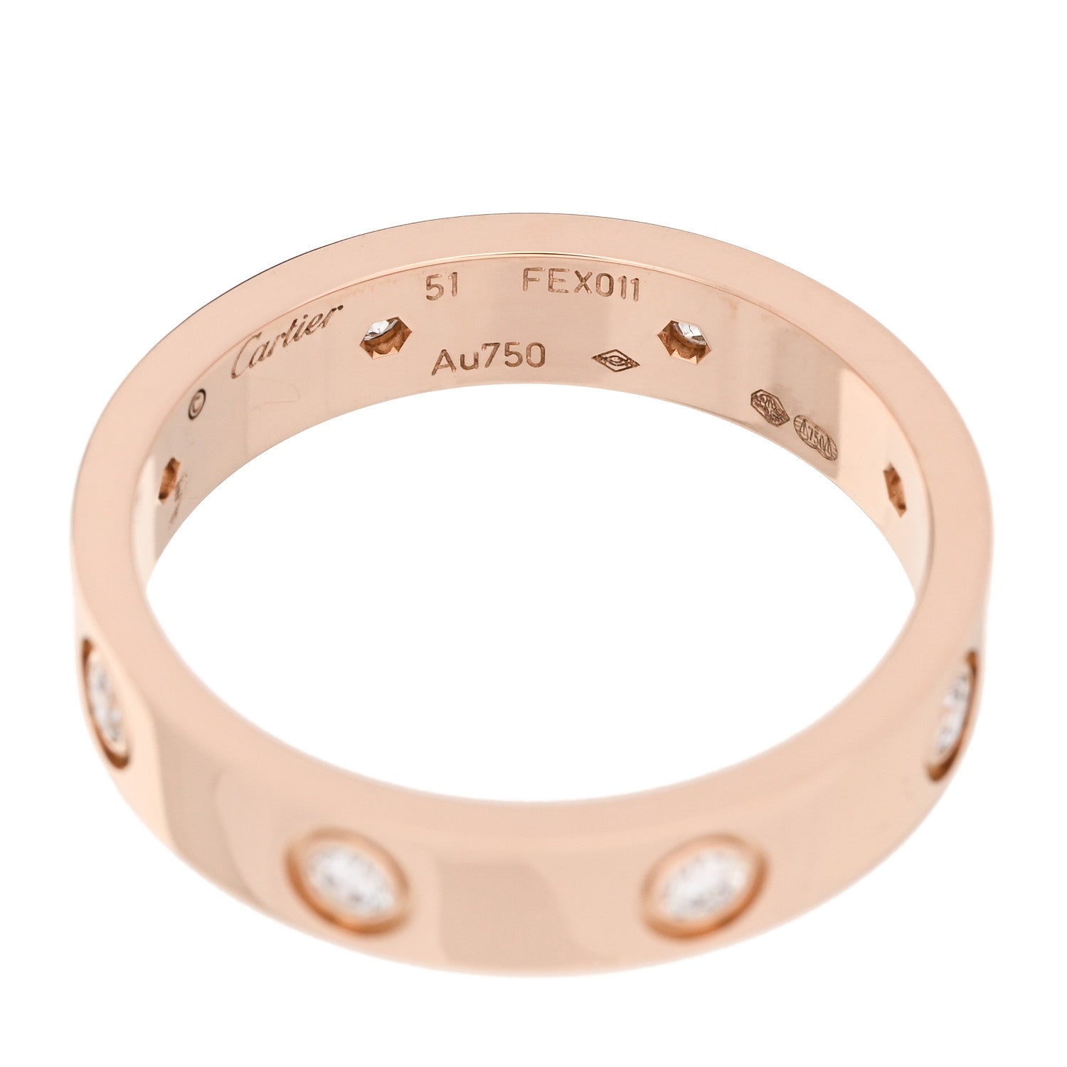 Cartier 18K Pink Gold 8 Diamond 4mm LOVE Wedding Band Ring 51 5.75 4 of 4