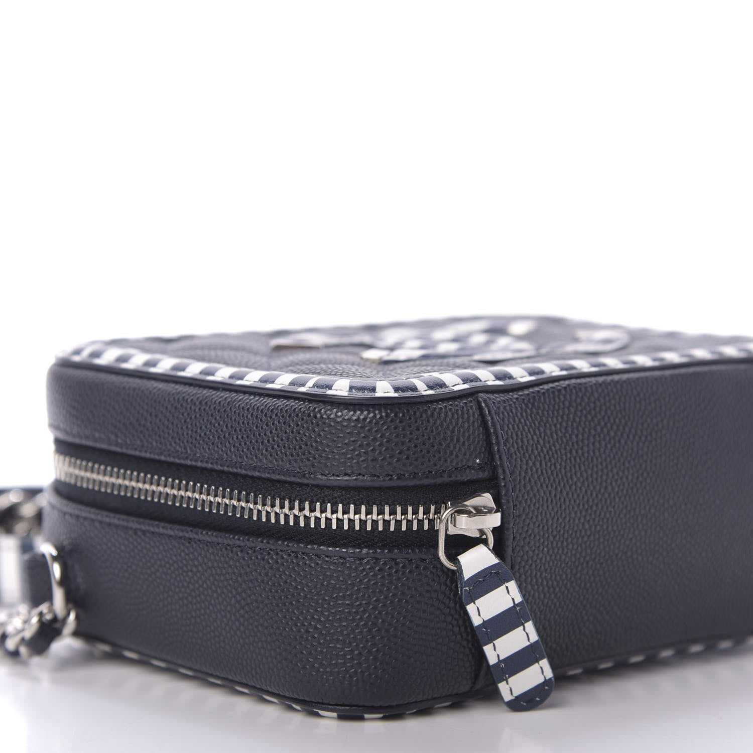 Chanel Caviar Quilted Striped Filigree Vanity Clutch With Chain Navy White 6 of 10
