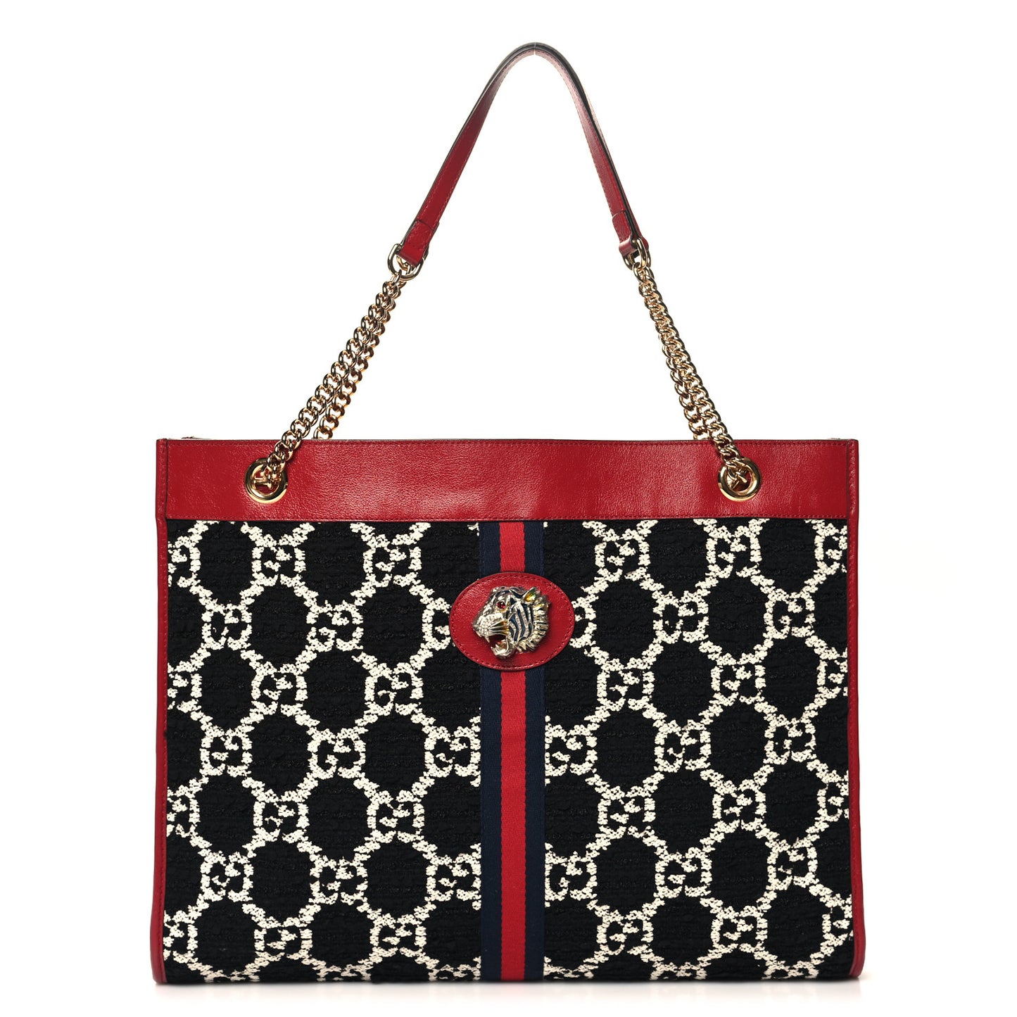 Tweed GG Monogram Large Rajah Chain Tote Romantic Cherry Black White