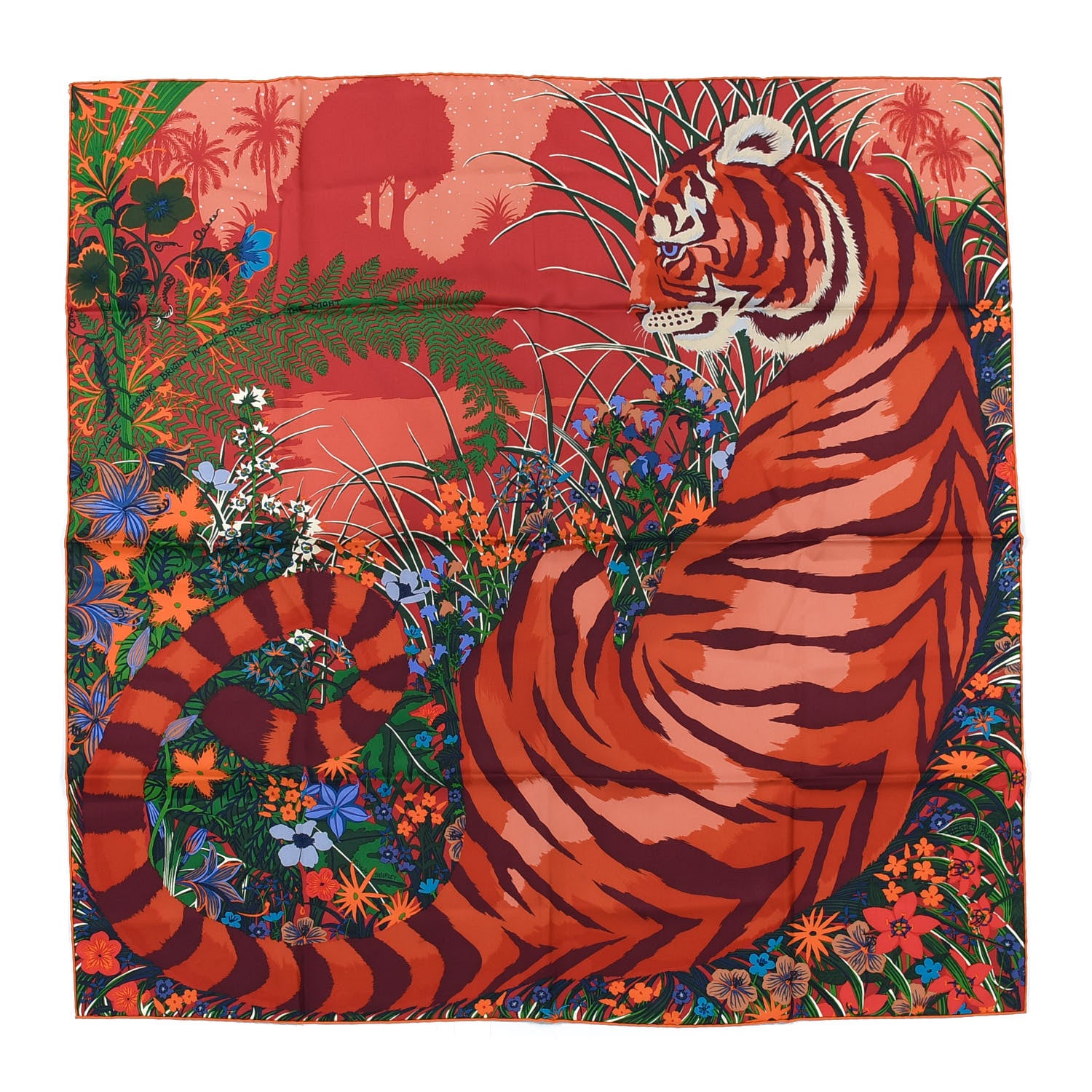 Hermes Silk Tyger Tyger Scarf 90 Saumon Corail Vert 1 of 8