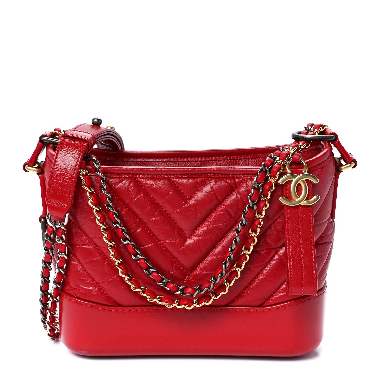 Chanel Aged Calfskin Chevron Quilted Small Gabrielle Hobo Red 1 of 11