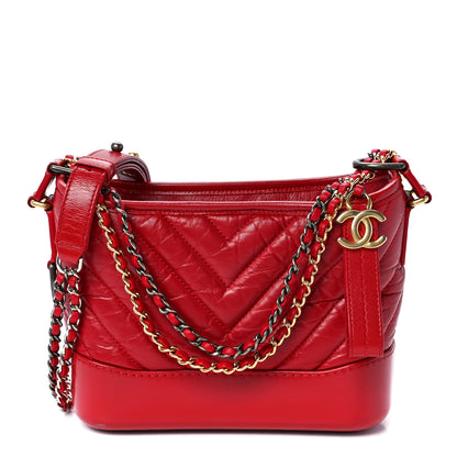Chanel Aged Calfskin Chevron Quilted Small Gabrielle Hobo Red 1 of 11