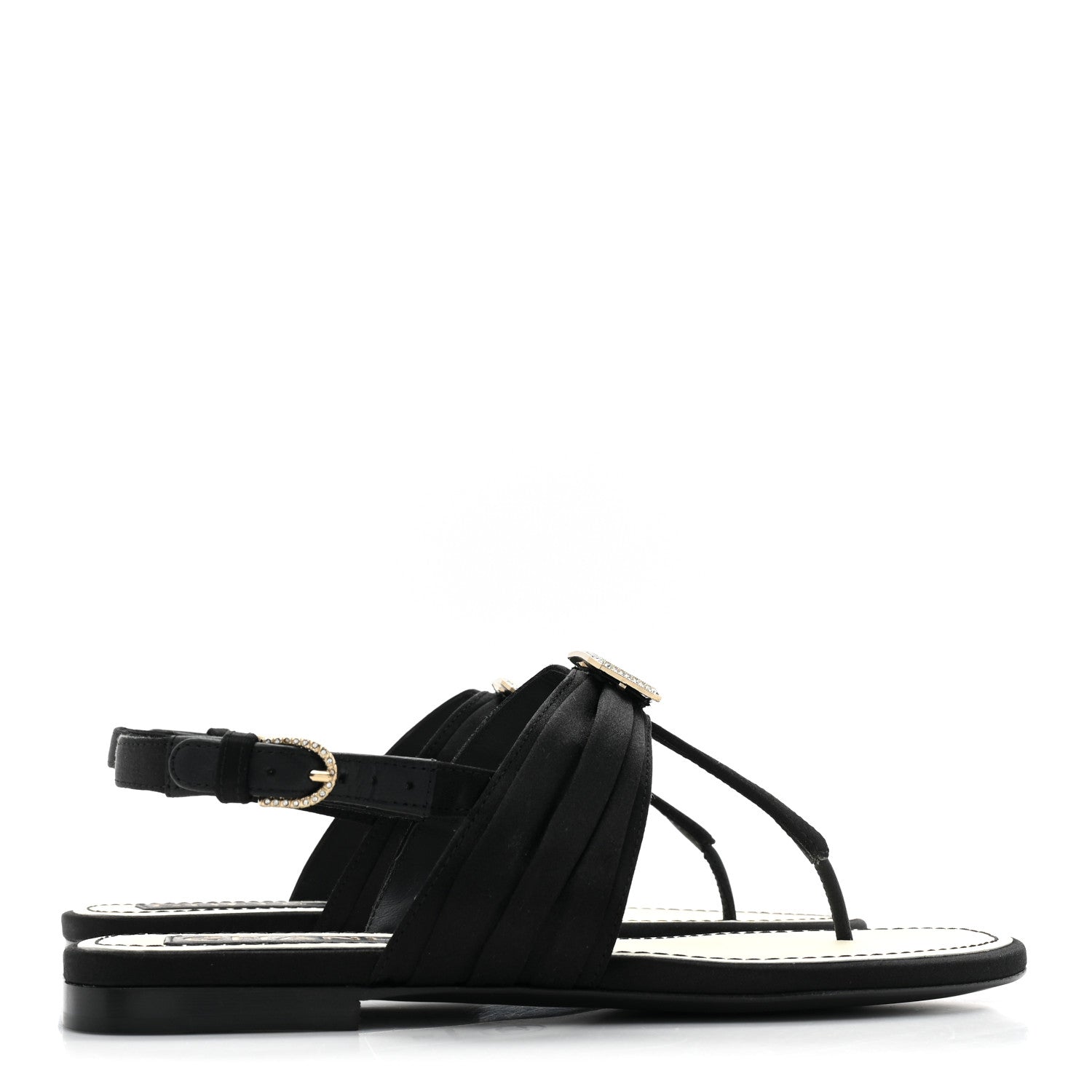 Chanel Satin Crystal CC Thong Sandals 35 Black 4 of 9