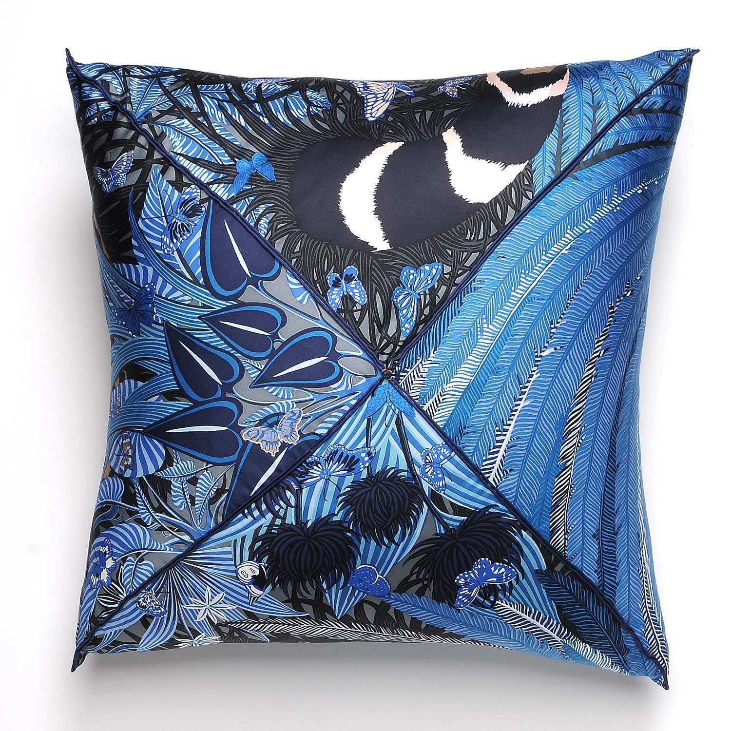Hermes Cotton Silk Jaguar Quetzal Decorative Pillow Menthe Blue Jean Camel Marine 3 of 4
