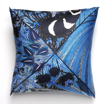 Hermes Cotton Silk Jaguar Quetzal Decorative Pillow Menthe Blue Jean Camel Marine 3 of 4