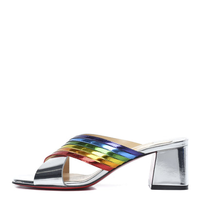 Christian Louboutin Metallic Calfskin Rainbow Arkenmule 55 Slide Sandals 38 Silver Multicolor 1 of 10