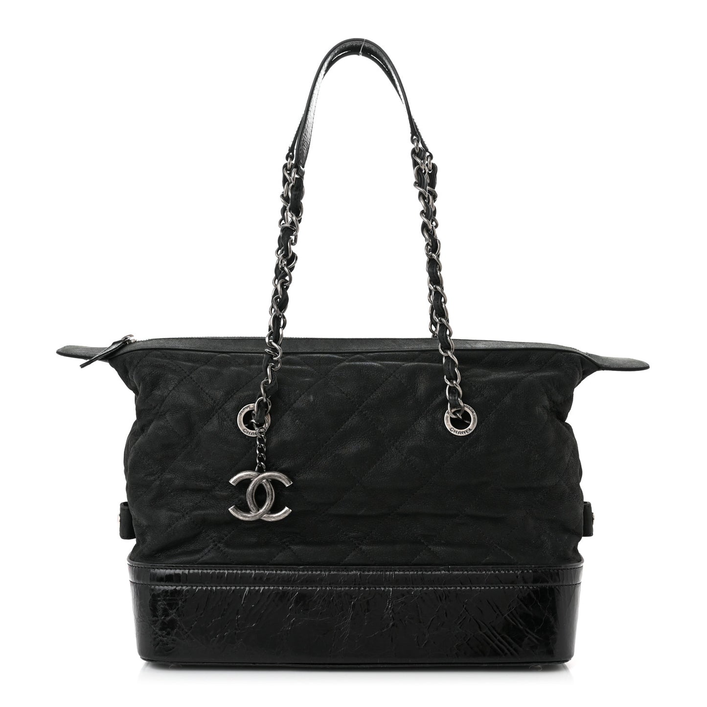 Iridescent Calfskin Quilted VIP Bowling Bag Black