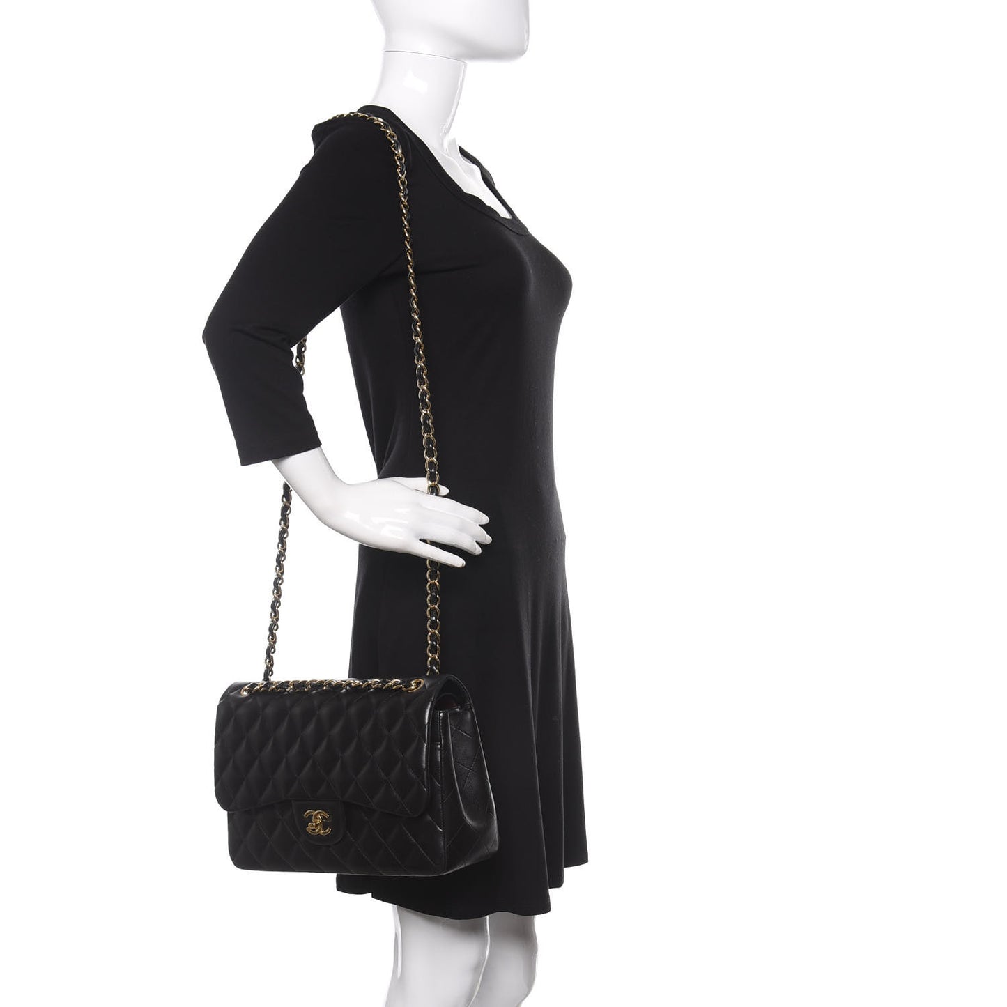 Lambskin Quilted Jumbo Double Flap Black