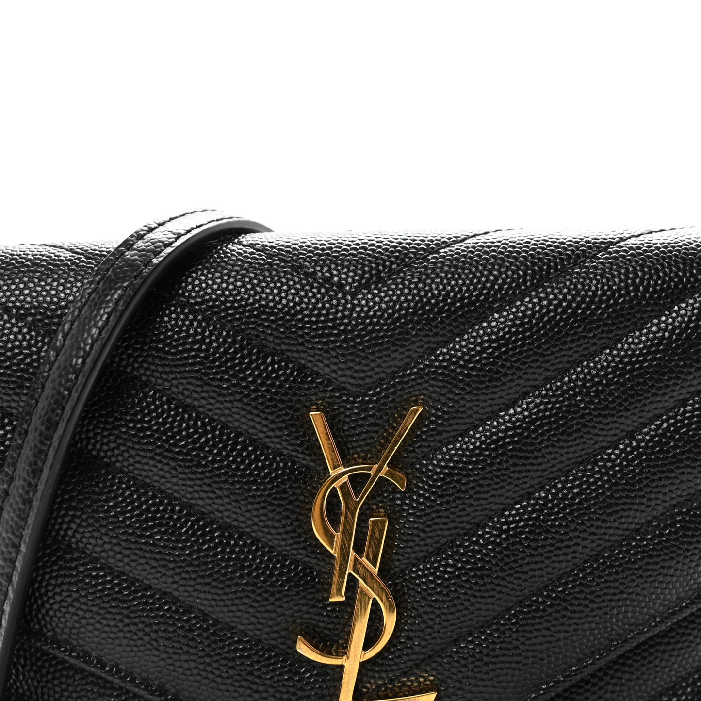 Grain De Poudre Matelasse Chevron Monogram Envelope Chain Wallet Black