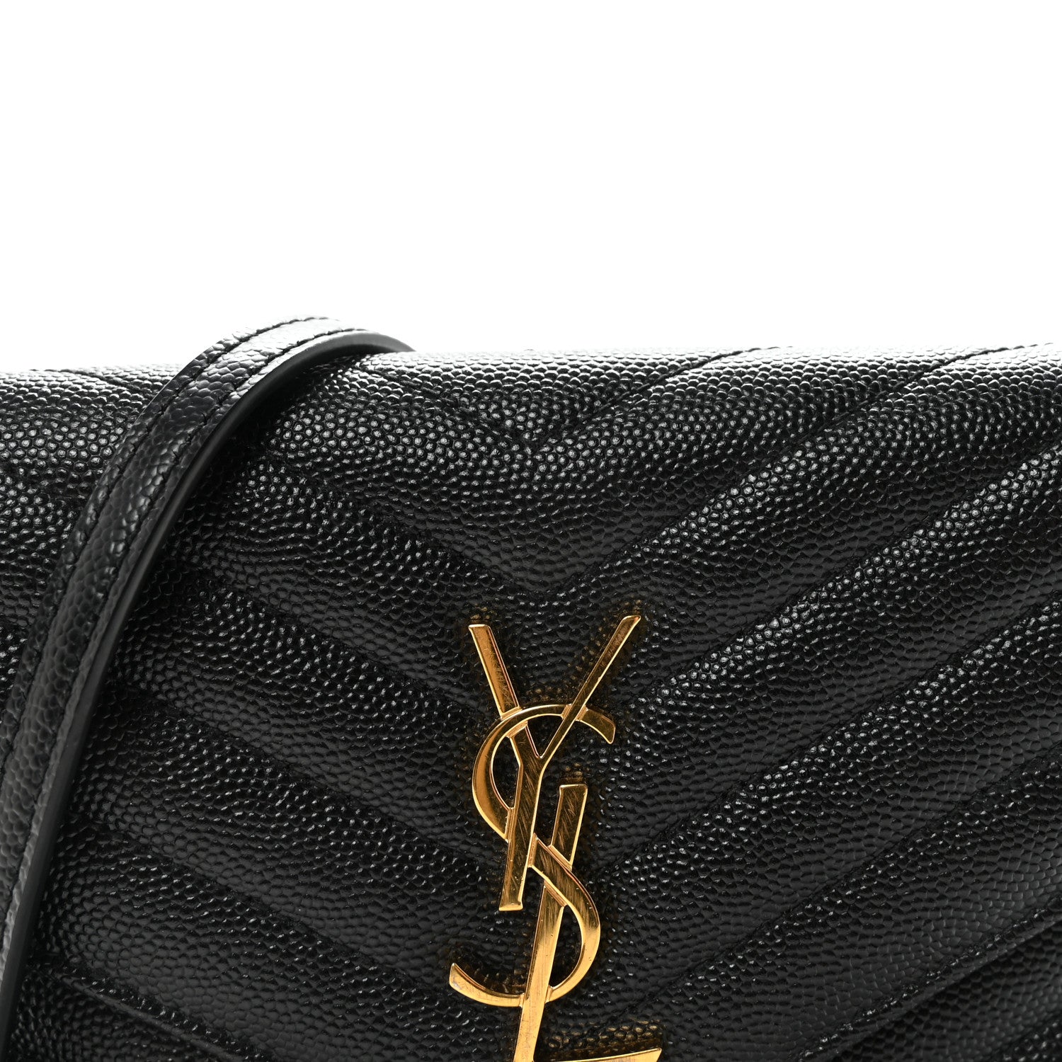 Saint Laurent Grain De Poudre Matelasse Chevron Monogram Envelope Chain Wallet Black 7 of 9