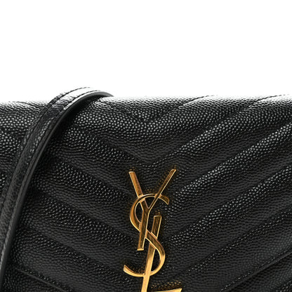 Saint Laurent Grain De Poudre Matelasse Chevron Monogram Envelope Chain Wallet Black 7 of 9