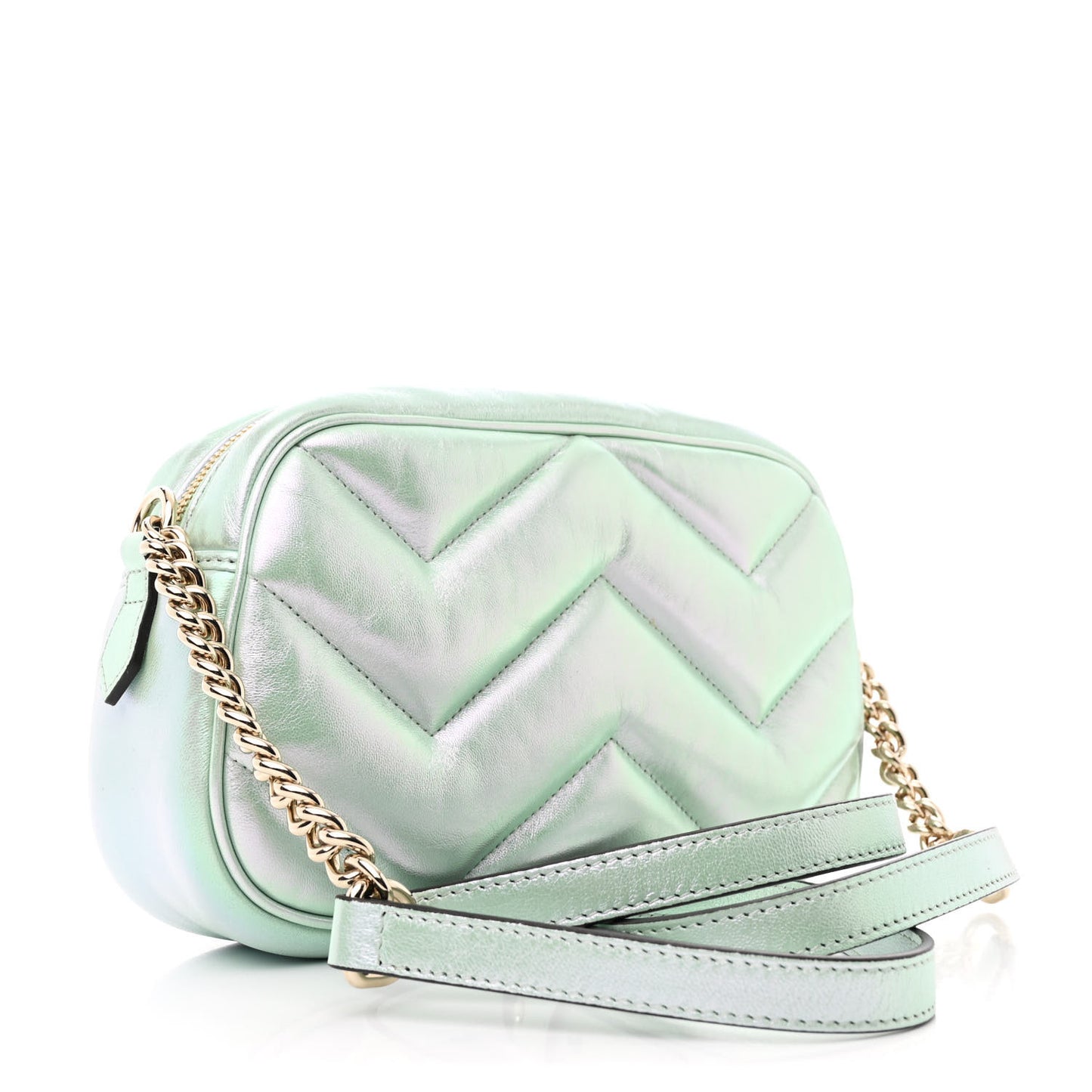 Iridescent Nappa Chevron Matelasse Small GG Marmont Chain Shoulder Bag Iridescent Salvy Green