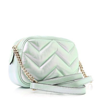 Gucci Iridescent Nappa Chevron Matelasse Small GG Marmont Chain Shoulder Bag Iridescent Salvy Green 3 of 11