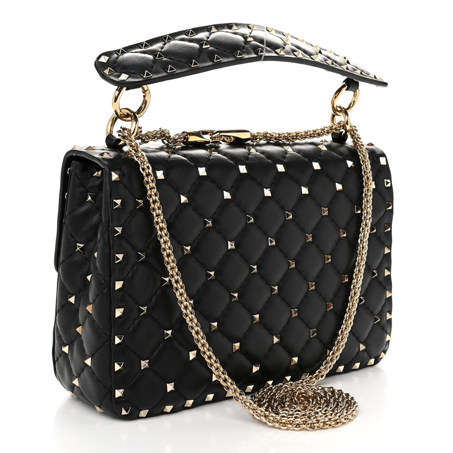 Nappa Medium Rockstud Spike Shoulder Bag Black